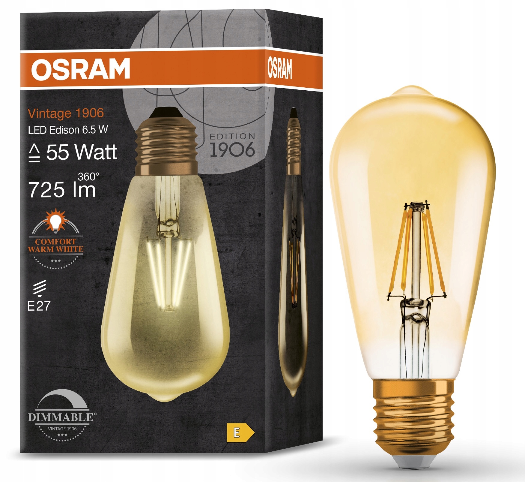 

Osram żarówka Vintage Led Edison 6.5W= 55W E27 DIM