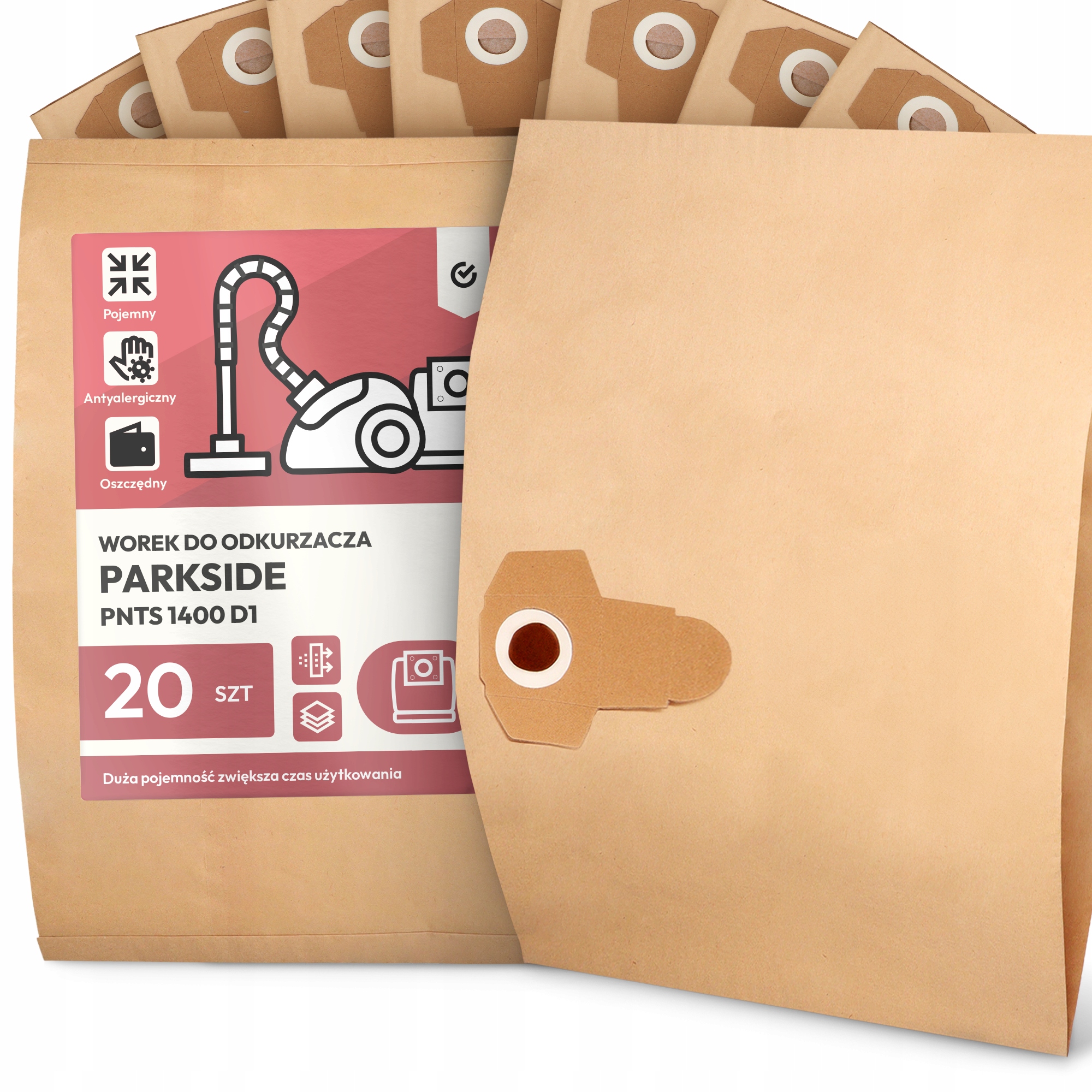 20 x Sáček Do Vysavače Parkside Pnts 1400 D1 Papírový 2-vrstvový Sáček 2A