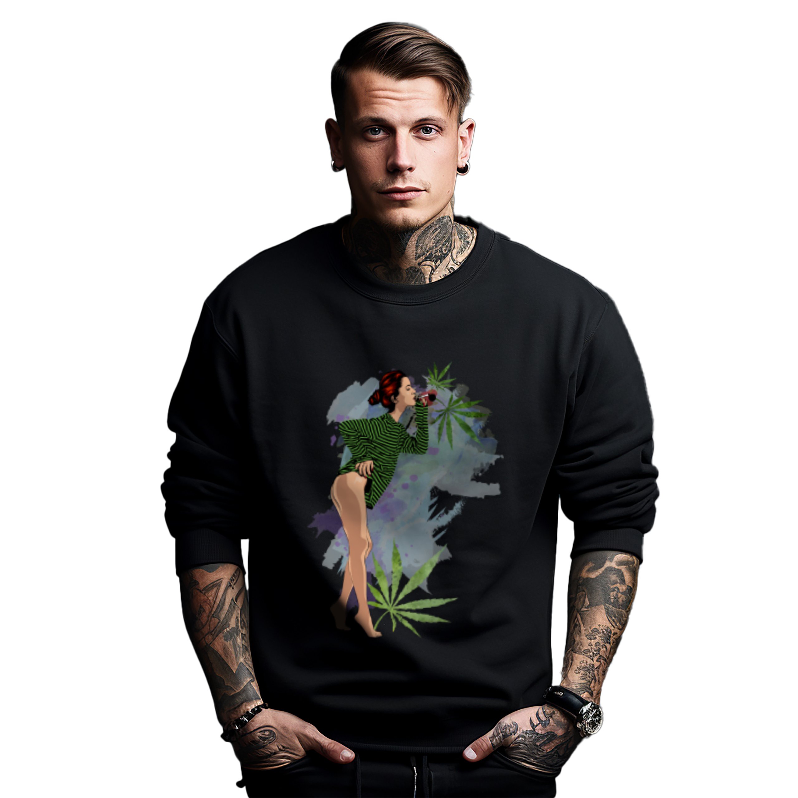 Mikina s potiskem Woman Drinking Coffee With Leaves