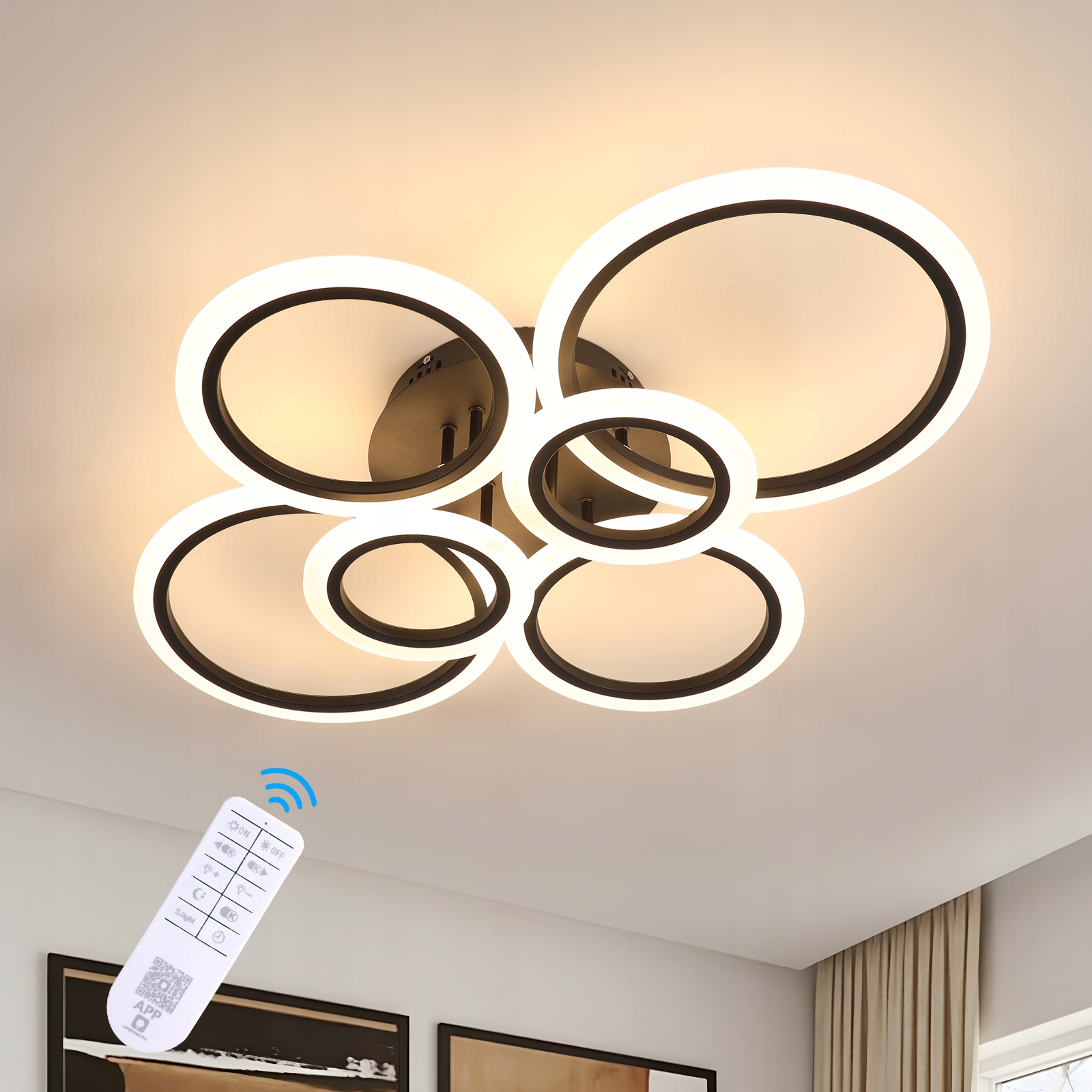 LAMPA SUFITOWA LED WISZACA CZARNA NOWOCZESNA SYPIALNI ŚCIEMNIALNA+PILOT 65W