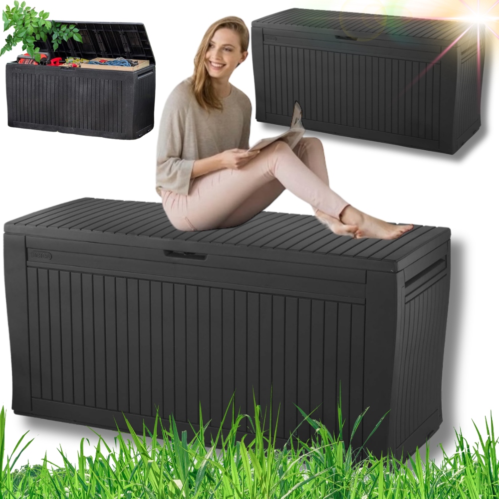 Balkónová Záhradná Skrinka Sedadlo Kufor Odolný Úložný Priestor Veľký 270 L!