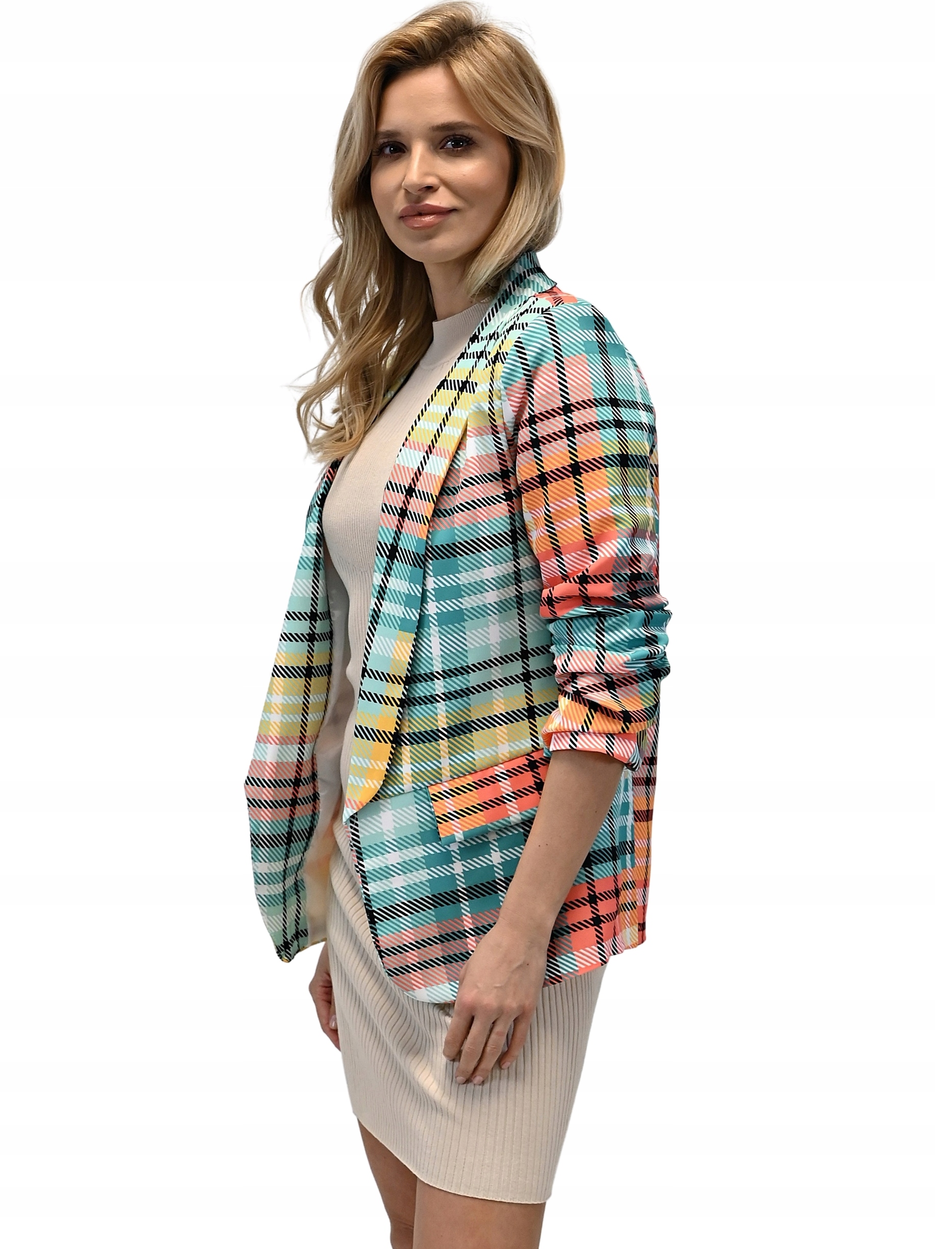 Damska MARYNARKA z drapowanymi rękawami - XL/42 Rękaw rękaw 3/4