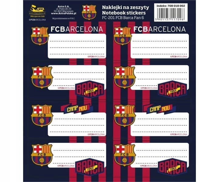 

Nalepki naklejki na zeszyty Fc Barcelona 8 szt MIX