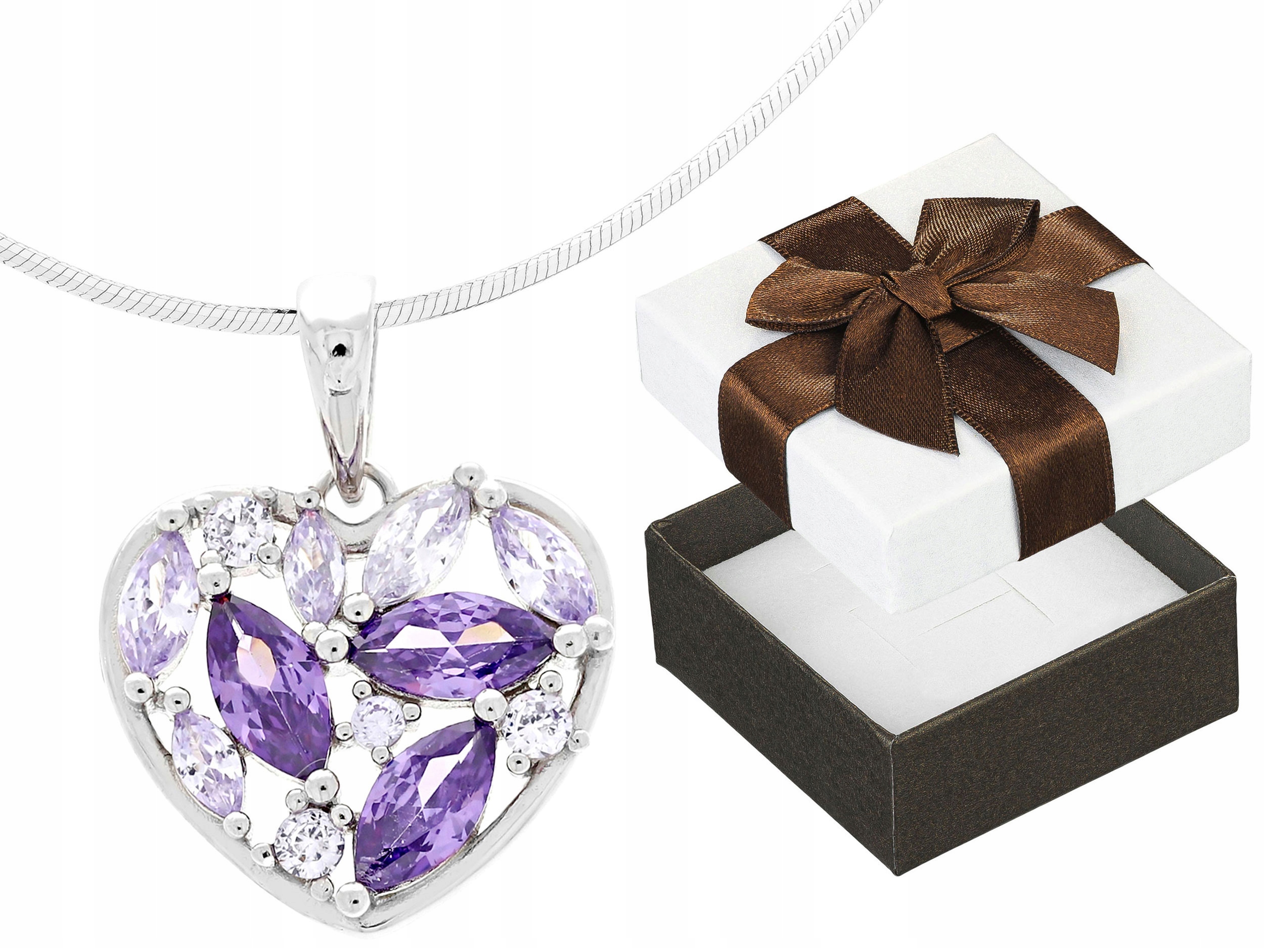 Krátký stříbrný dámský náhrdelník Srdce s fialovými zirkony Choker 35 cm