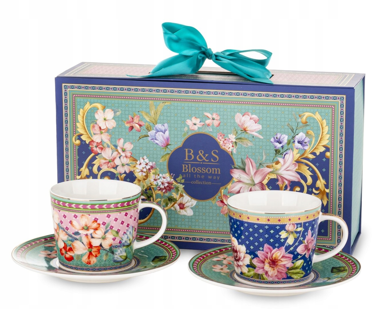 Sada šálků s podšálkem 2 ks 220 ml porcelánová sada na kávu