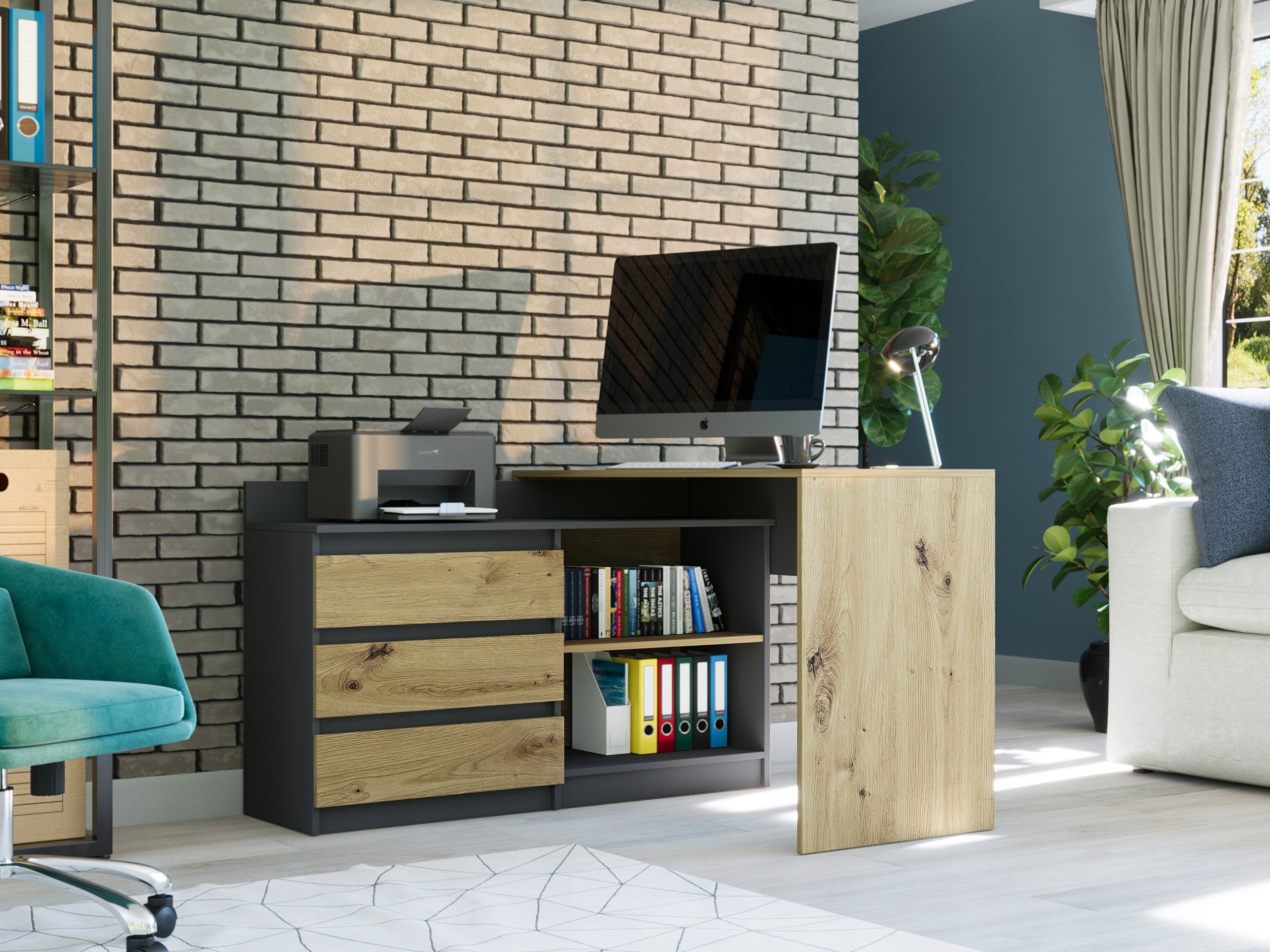 Biurko narożne i komoda zestaw 120x50 artisan mix antracyt N-15