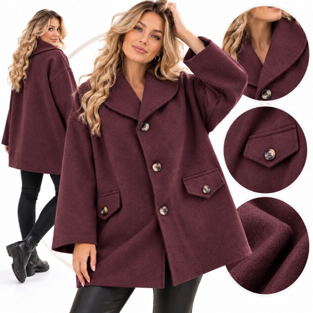 5945 Kabátek dámský elegantní volný s ozdobnými knoflíky módní 54 56 6xl 7x