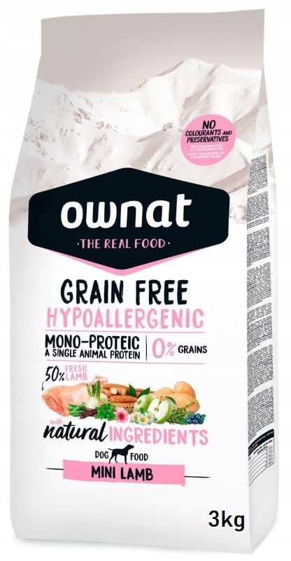 Monobiałkowa Hypoalergiczna Sucha karma dla psa Ownat Mini Jagnięcina 3kg