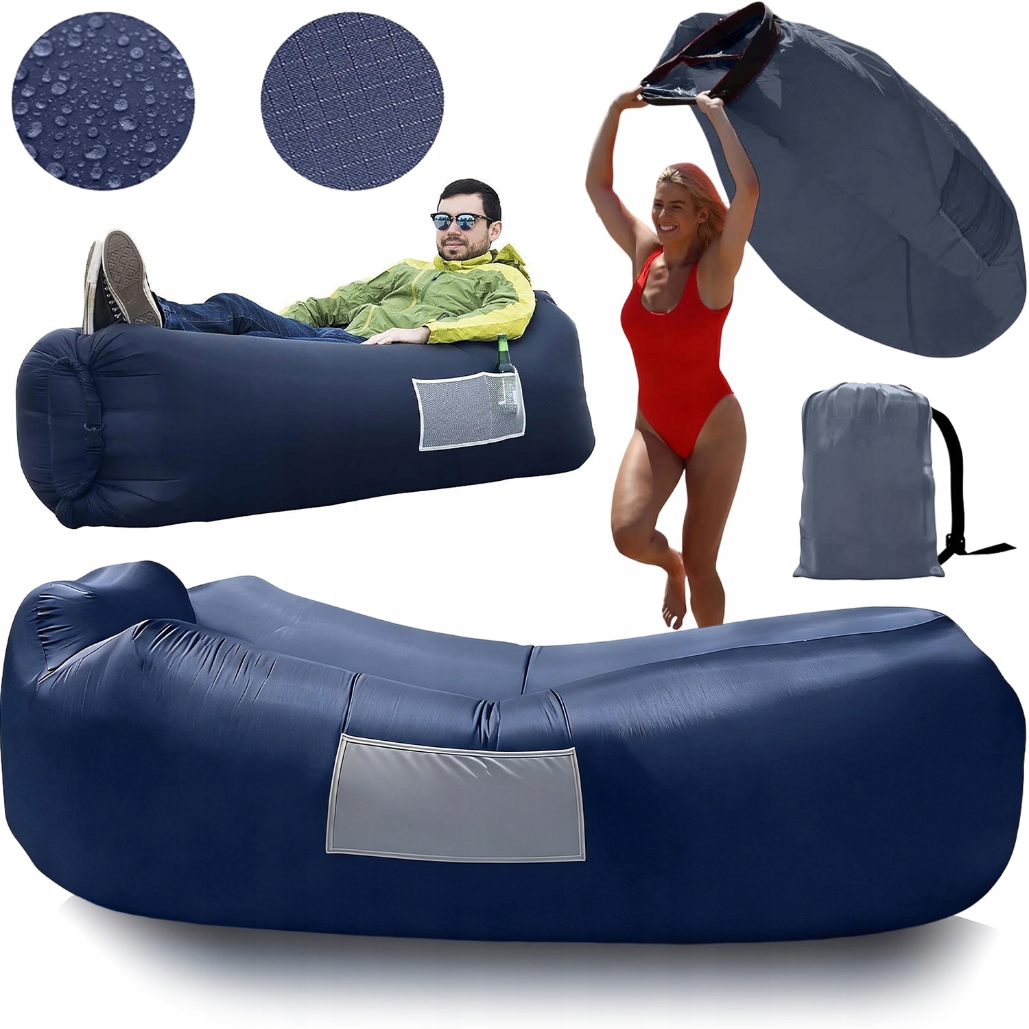 Lazy Bag Nafukovací Pohovka Lehátko Matrace Křeslo Nafukovací 2 Síťované Kapsy