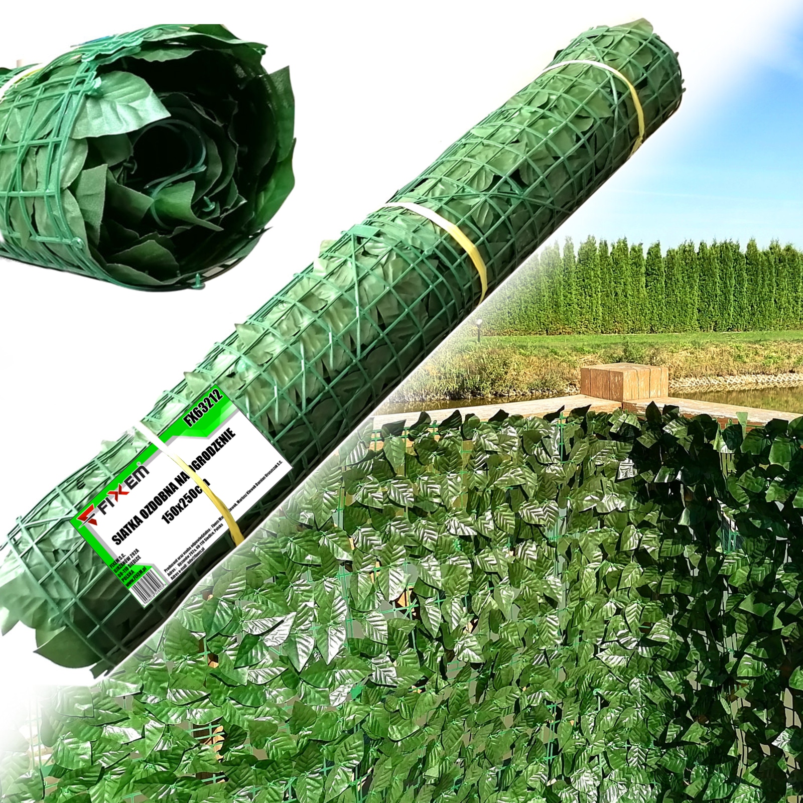 Sztuczny Bluszcz Żywopłot Roślina Balkon Siatka Ozdobna Maskująca 1.5x2.5m