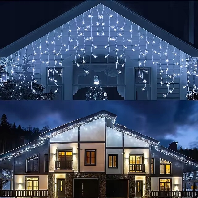 Lampki LED 200 Kurtyna Świetlna Sople ZEWNĘTRZNE Girlanda zimny biały FLASH