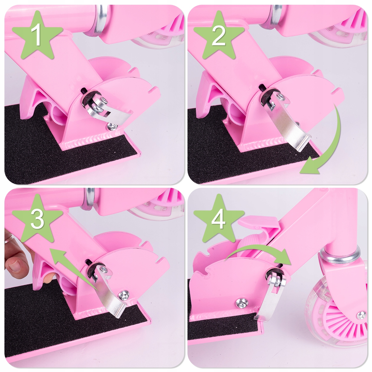 DUŻA HULAJNOGA SKŁADANA DWUKOŁOWA DLA DZIECI REGULOWANA + ŚWIECĄCE KOŁA LED Hamulec tak