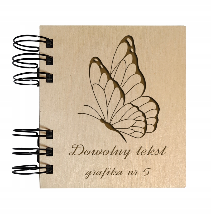 Album drewniany Mini z grafiką motyla i tekstem