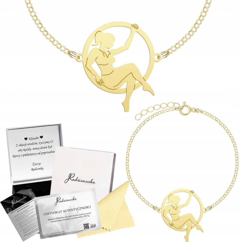 Zlatý Náramek Aerial Hoop Ankier Stříbro 925 Dárek Gravírování Bonus