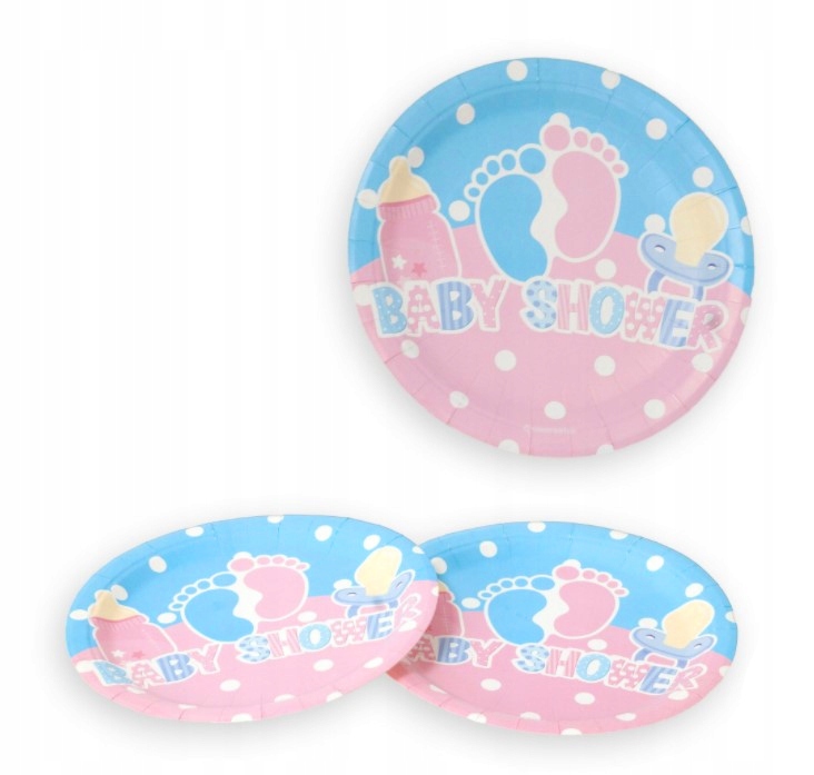 Talerzyki papierowe Baby Shower niebieskie różowe