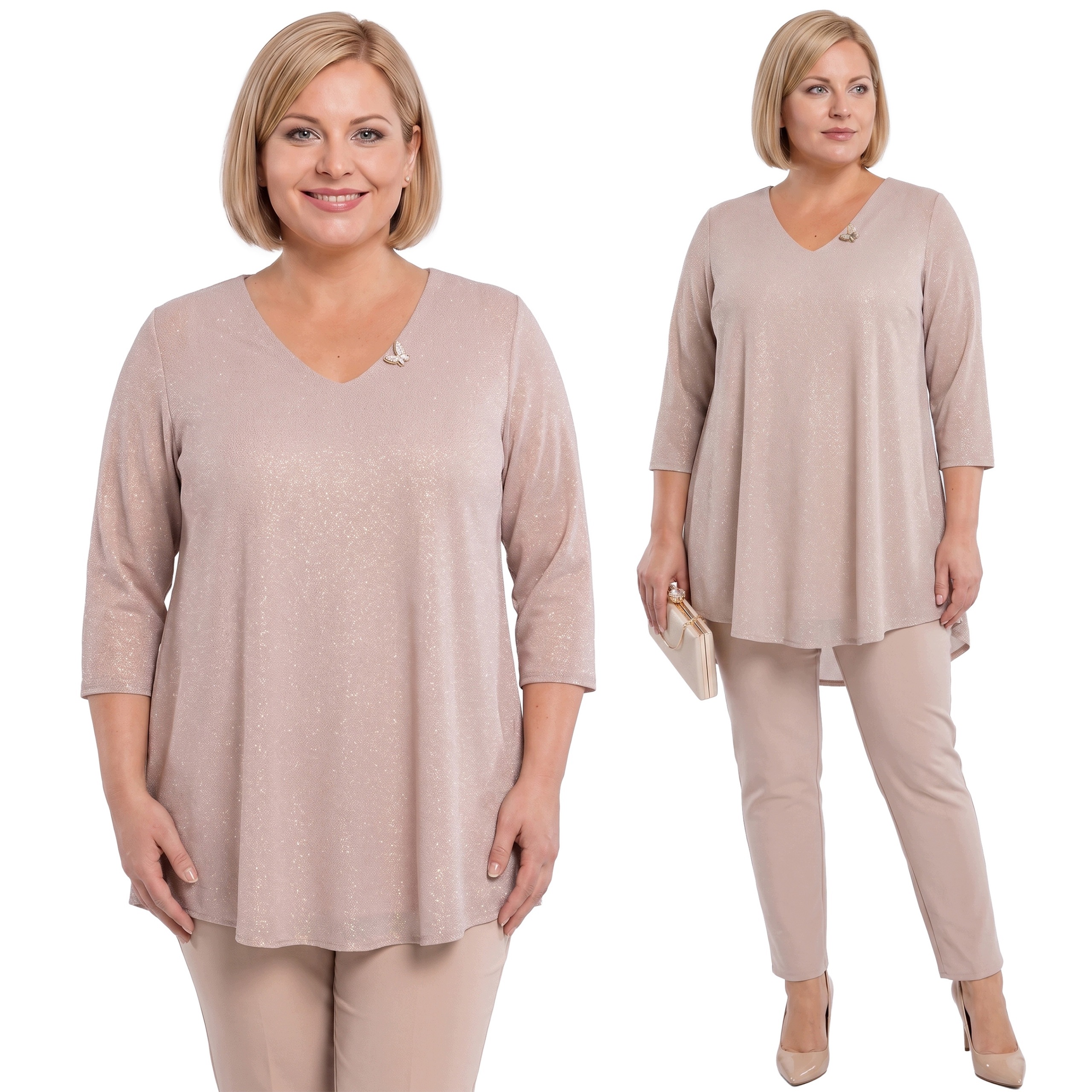 Béžová brokátová tunika plus size velikost 60/62