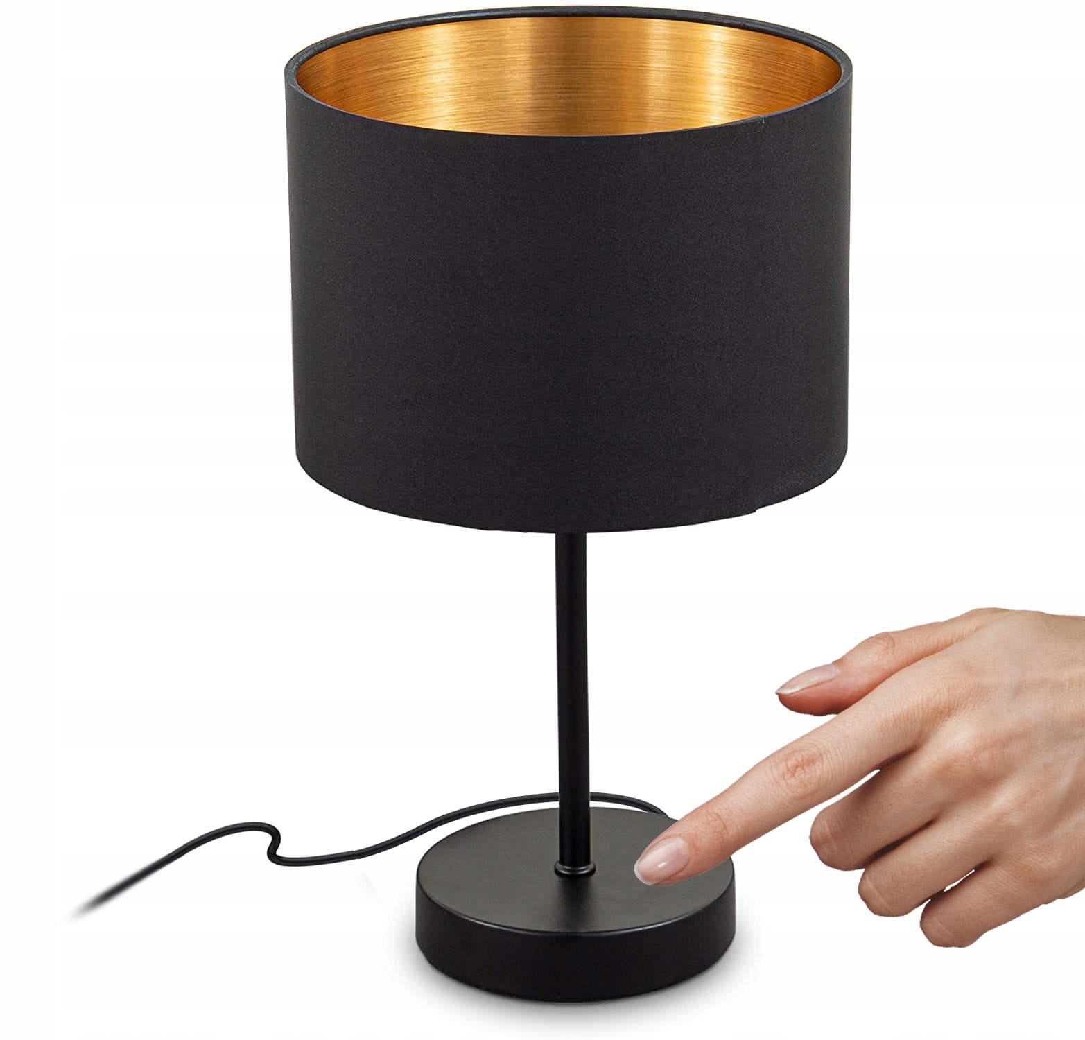 LAMPKA NOCNA - ZAPALANA DOTYKOWO - ABAŻUR CZARNY - E27 - STOŁOWA STYLOWA