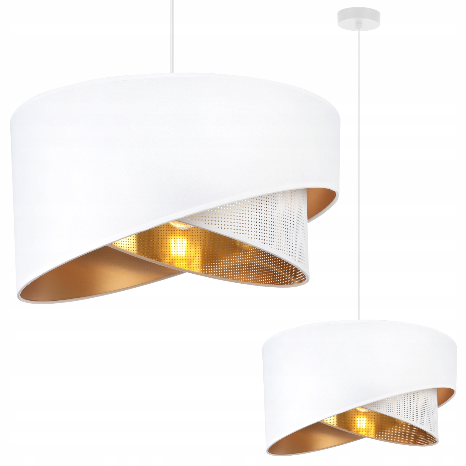 Lampa Wisząca Sufitowa Żyrandol Z Nowoczesnym Biało-złotym Abażurem Siatka