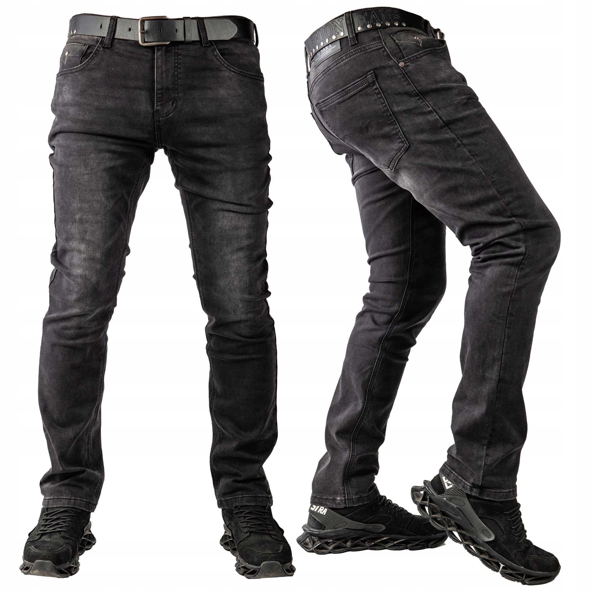 Pánské džínové kalhoty Černé Slim Hang pásek bonus vel. 37