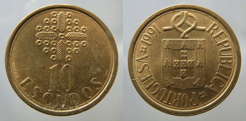 N1225. PORTUGALIA, 10 ESCUDOS, 1991