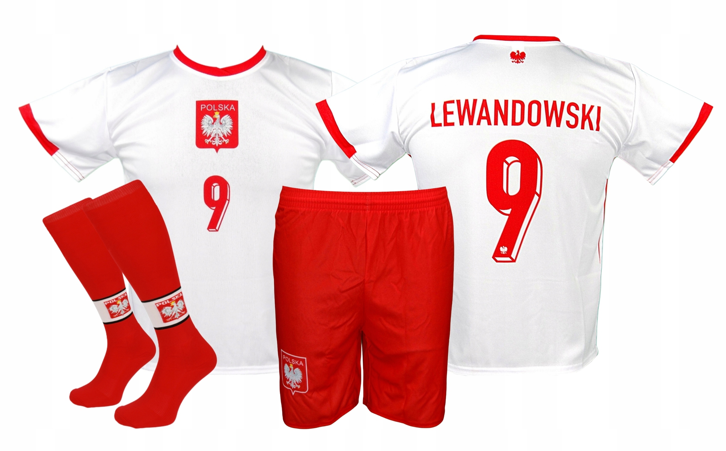 Lewandowski Polska strój sportowy koszulka spodenki getry rozmiar 110