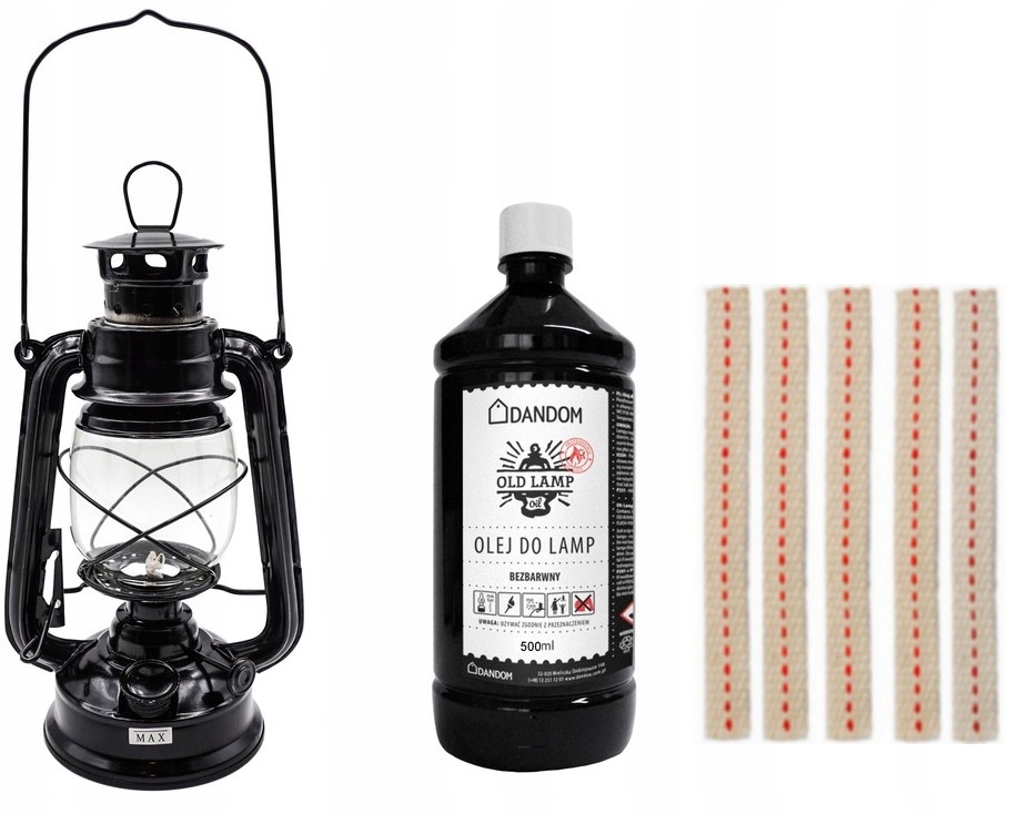 LAMPA NAFTOWA Z KNOTEM+ OLEJ 0,5L+ZAPAS. KNOT 5szt
