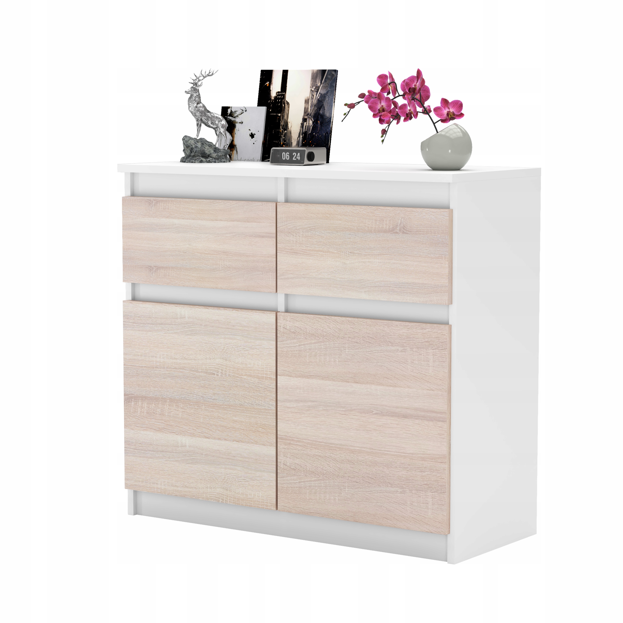 Komoda OLA szafka 80, 2 szuflady nowoczesna pojemna rtv ŚNIEŻNA BIEL system