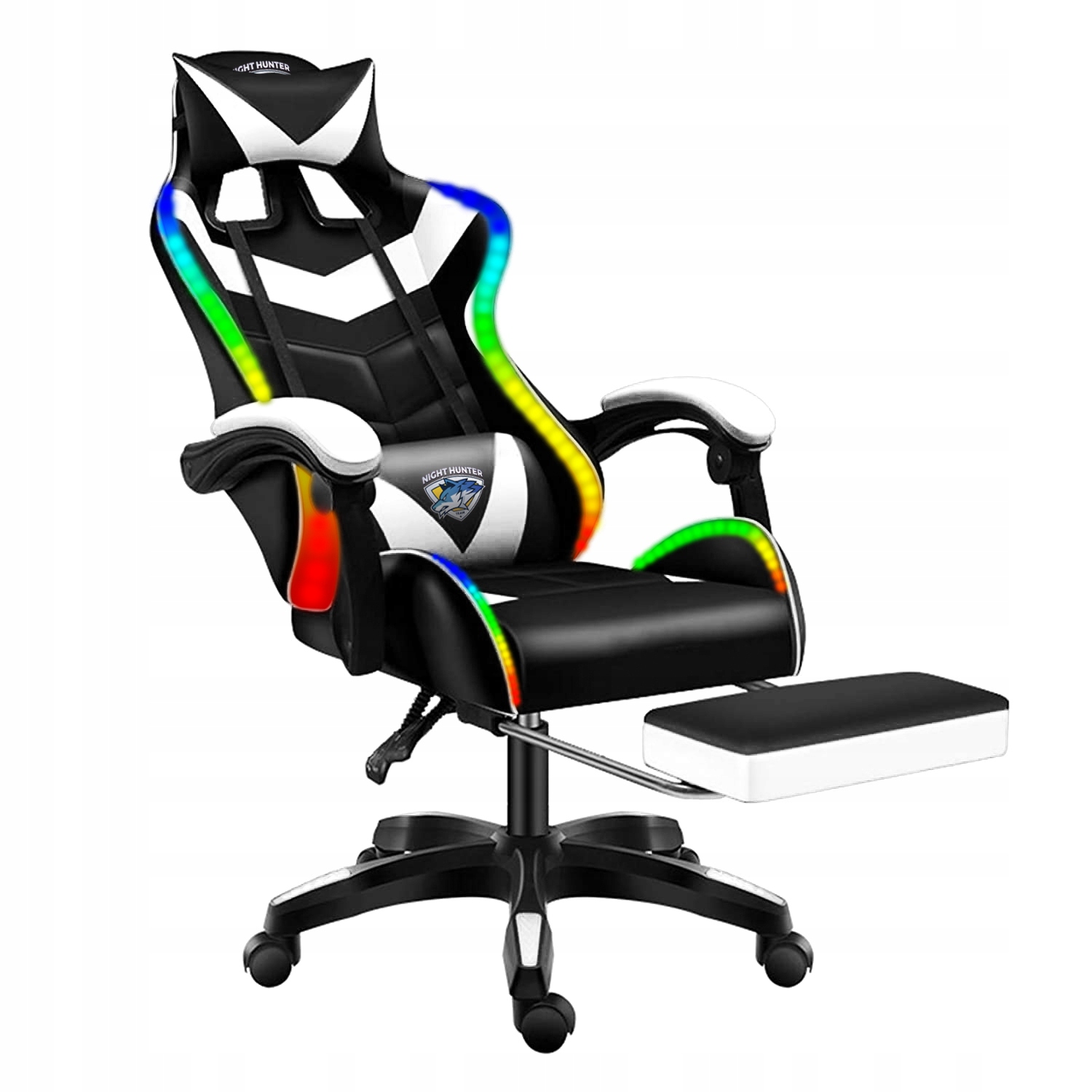 LED-es hátmasszírozó szék GAMER FORGATHATÓ JÁTÉKOS +LÁBTARTÓ! Bútor magassága 123 cm