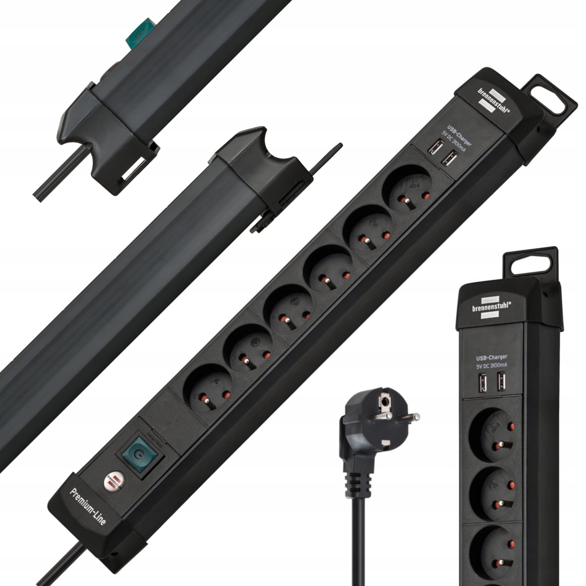 Przedłużacz Listwa zasilająca Premium-Line 6 gniazd 2x Usb 3 m, czarna