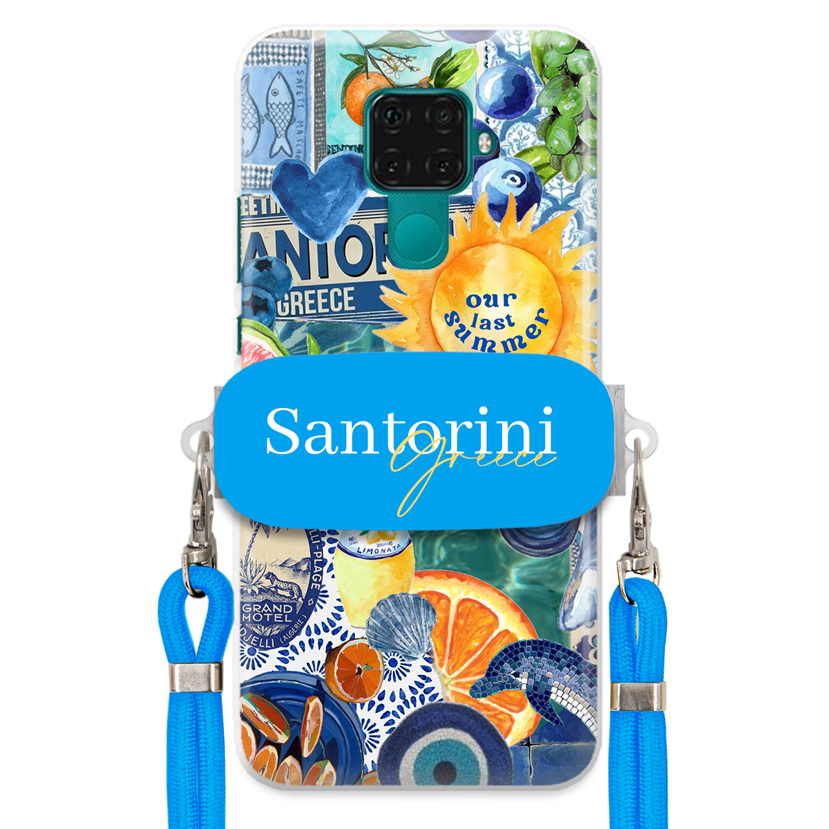 Pouzdro pro Huawei Mate 30 Lite Modré vodítko držák Santorini Sea Vibes