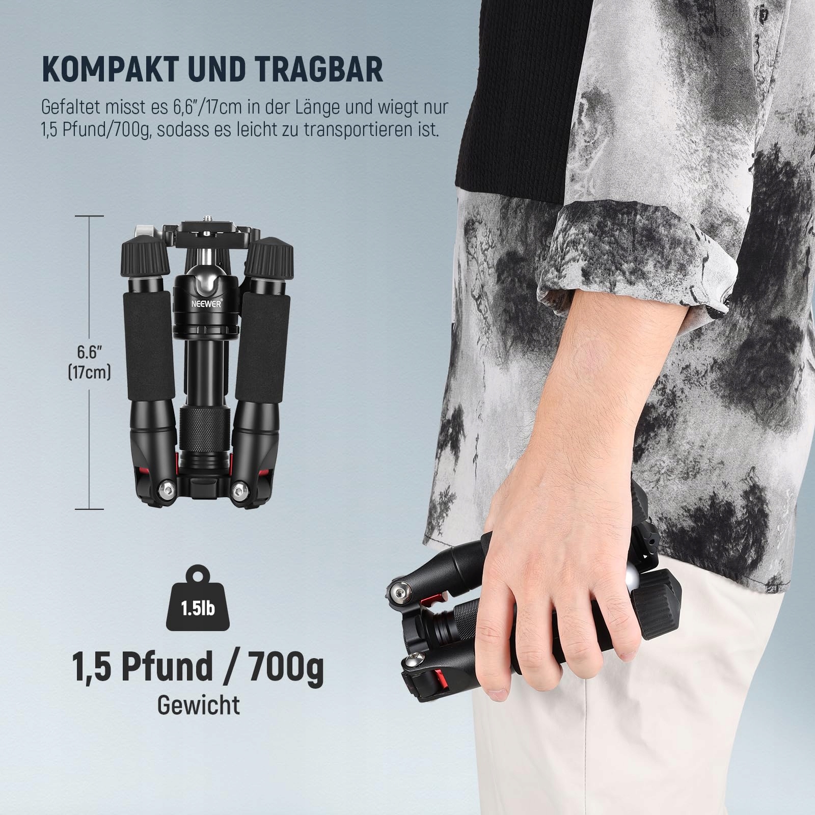 NEEWER Mini Statyw Kamera 360° Głowica Aluminiowy 50cm DSLR Camcorder — miniatura 7