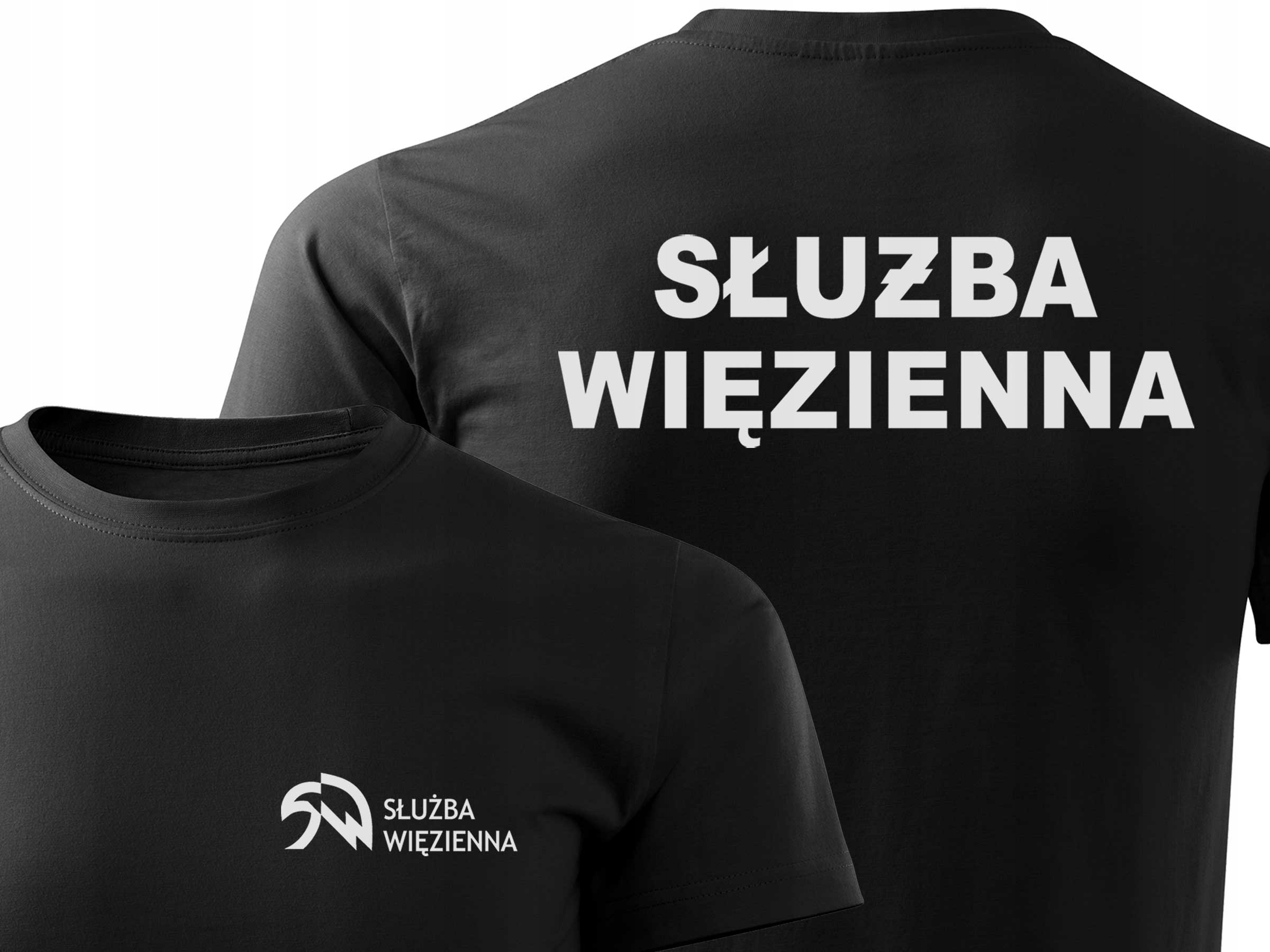

Czarna Koszulka Nadruk Odblaskowy Służba Więzienna