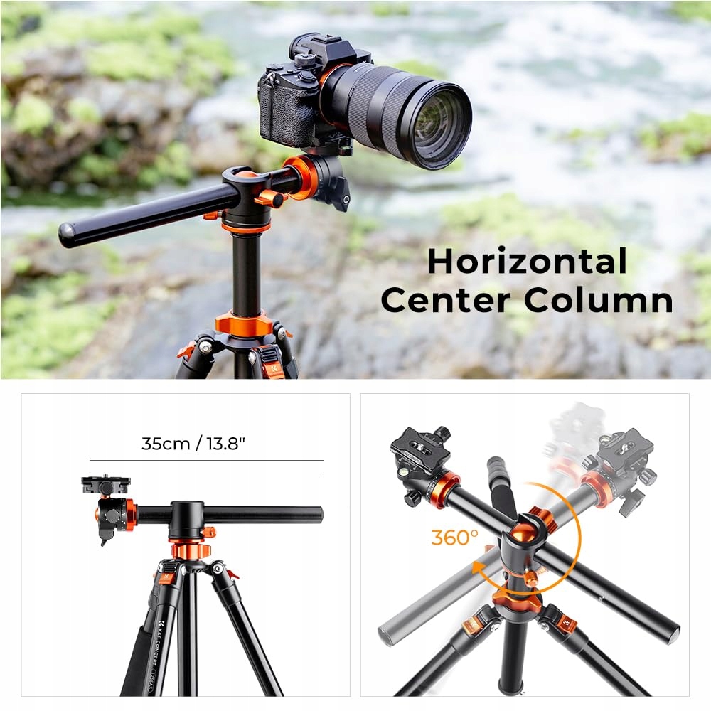 K&F CONCEPT Statyw Aluminiowy 186cm z Funkcją Monopodu i Głowicą 360° — miniatura 3