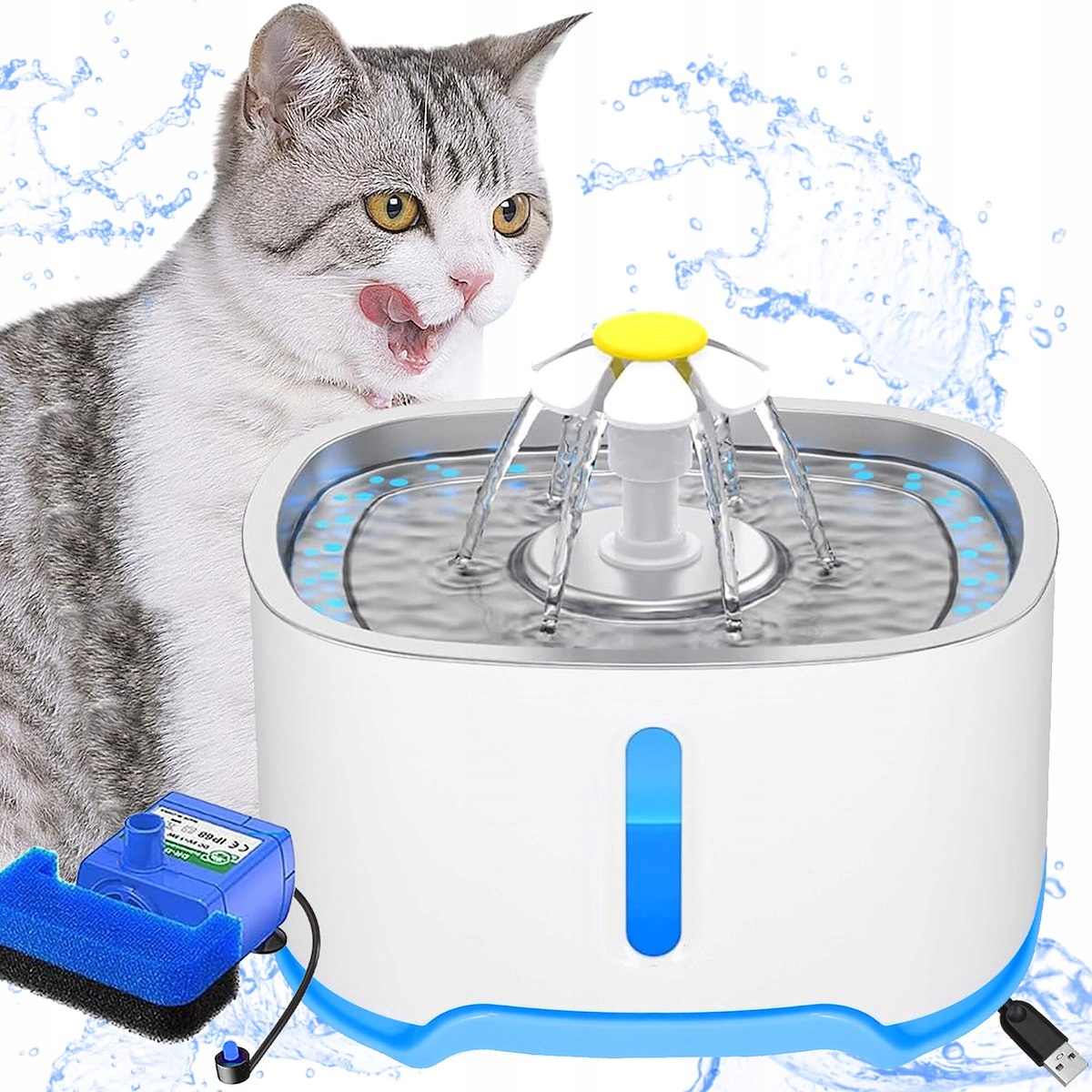 Levně Napáječka Pro Kočky Fontána Filtr Tichý 2,5 L Automatické Usb Napáječka
