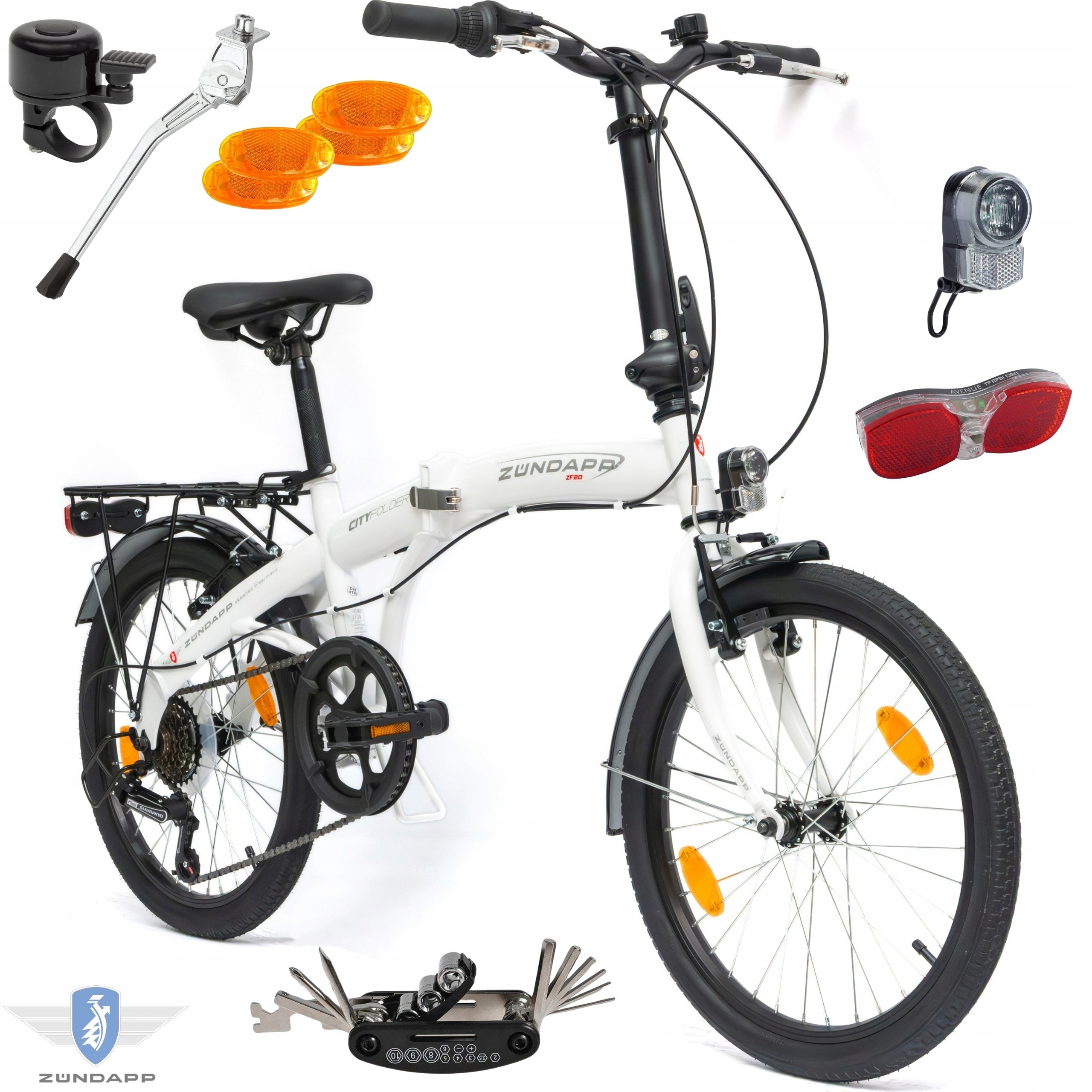 Dámské pánské skládací městské kolo 20 Shimano, nosič zavazadel, osvětlení, patka