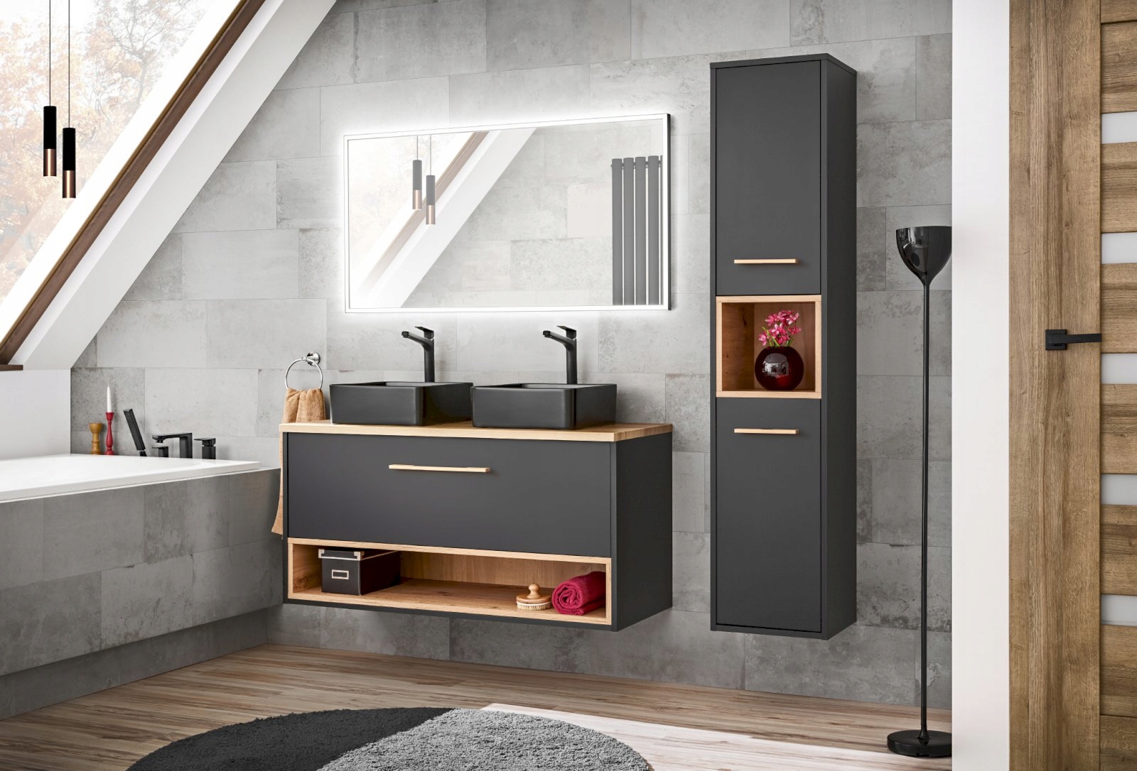 Szafka łazienkowa BORNEO COSMOS 845 z lustrem 100 Kolor mebla odcienie szarości