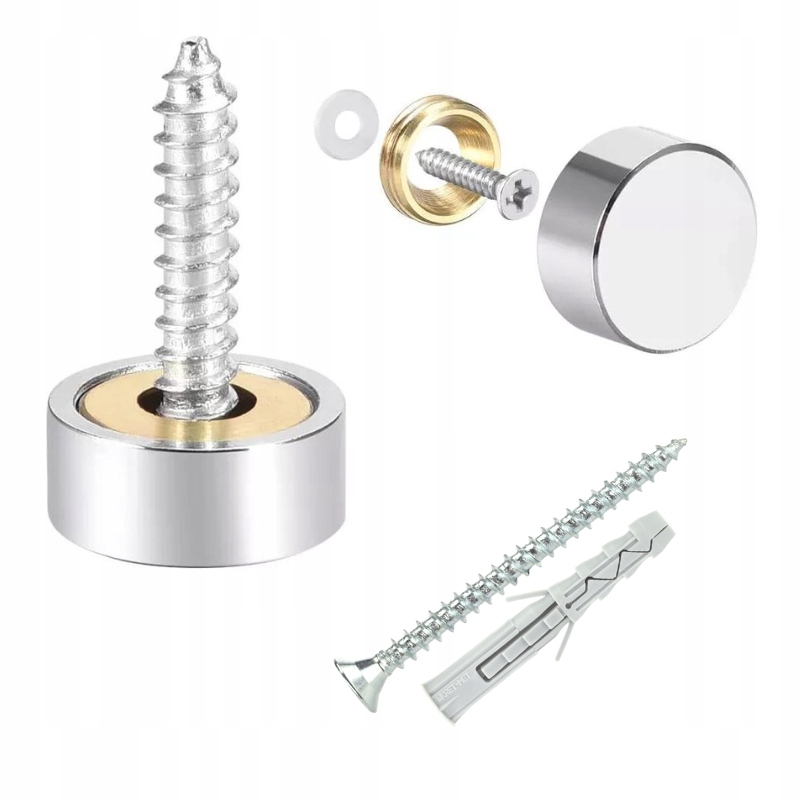 MOCOWANIE TABLICZKI SZKŁA 4X ZAŚLEPKA UCHWYTY 16mm CHROMOWANA STAL PIKI