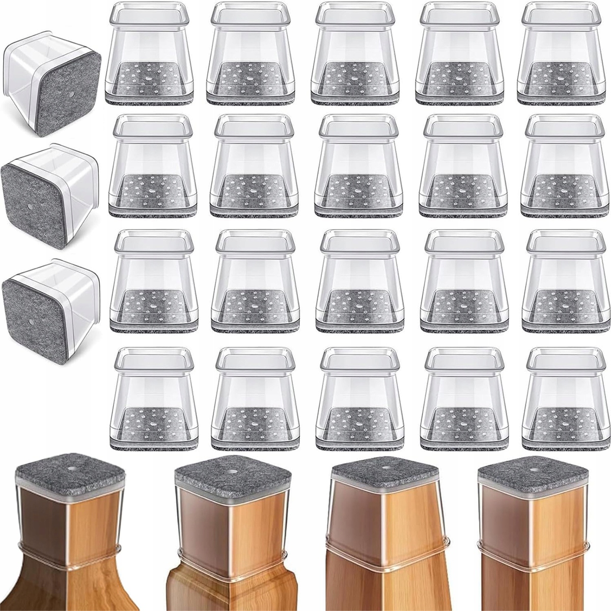 Silikoniniai kėdžių kojų antgaliai su veltiniu, 27–39 mm, skaidrūs, 24 vnt. – produkto nuotrauka 15