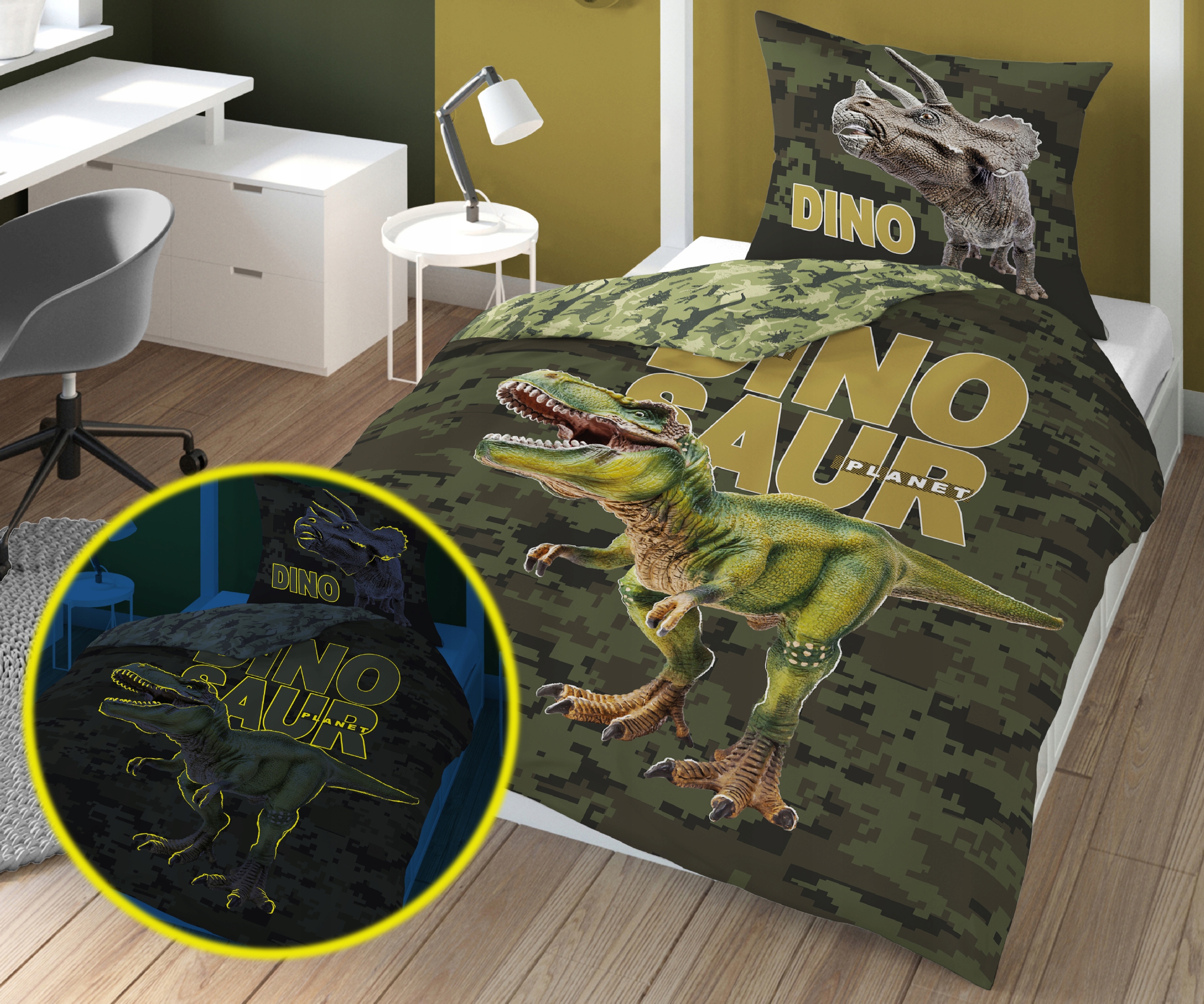 POŚCIEL ŚWIECĄCA 160x200 DINOZAURY T-REX DINOZAUR EAN (GTIN) 5902670015092