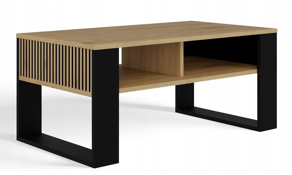 Konferenčný Stolík Poličky Lavička Modern 2P Slim Dub Artisan Čierny Frézy Lamele
