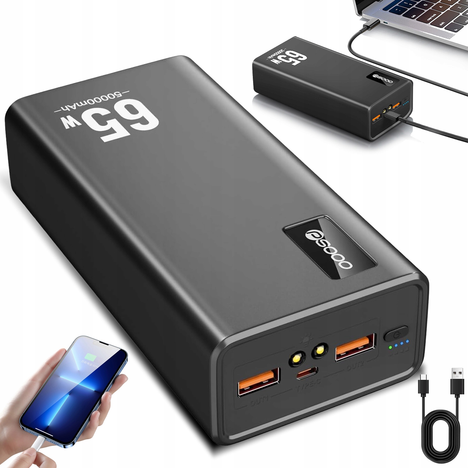 Powerbank 50000MAH 65W Ładowanie 2XUSB-A Usb-c Do Laptopa Smartfona Podróży