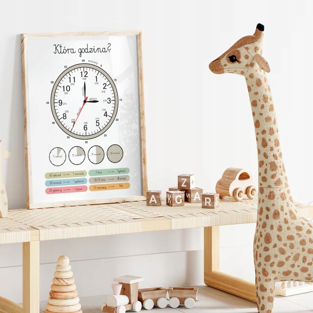 PLAKAT EDUKACYJNY OBRAZEK ZEGAR GODZINY NAUKA CZASU GODZIN SZKOŁA 30X40 CM Marka inna marka