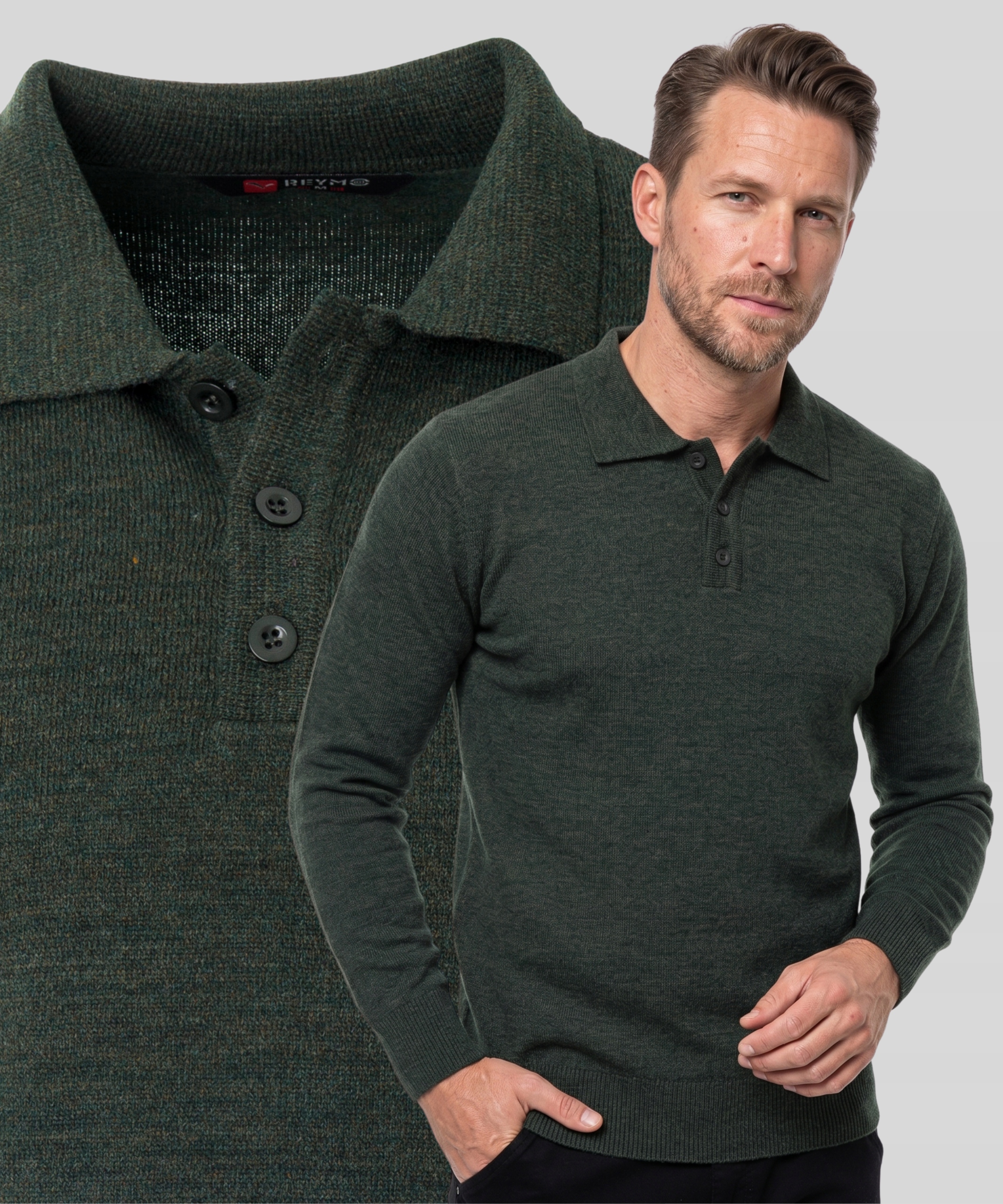 Sweter Męski Polo Guziki Zielony Pod Marynarkę Klasyczny Rozmiar XXL