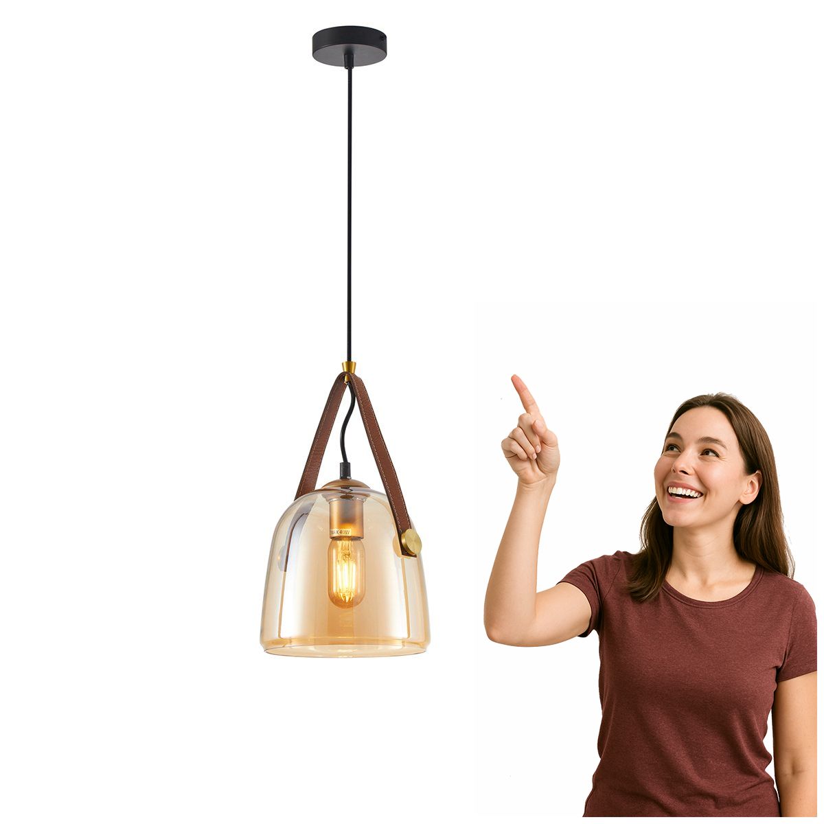 Moderní závěsná lampa Solta Černá Jantarová Italux