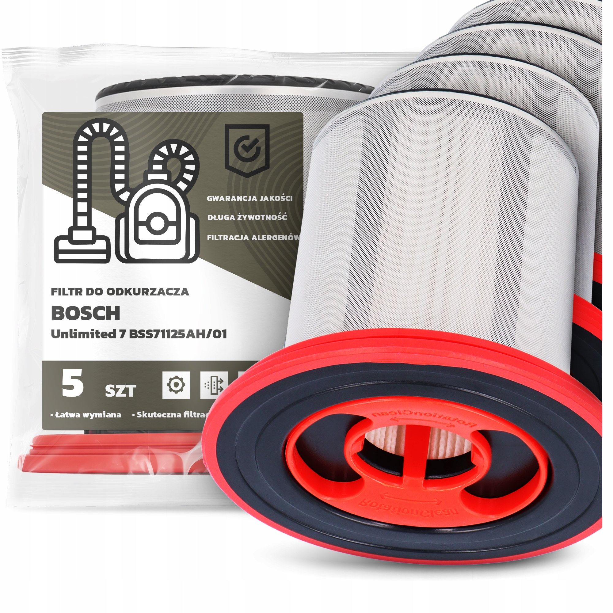 5x Vzduchový Filtr pro Vysavač Bosch Unlimited 7 BSS71125AH/01 Hepa Em-w