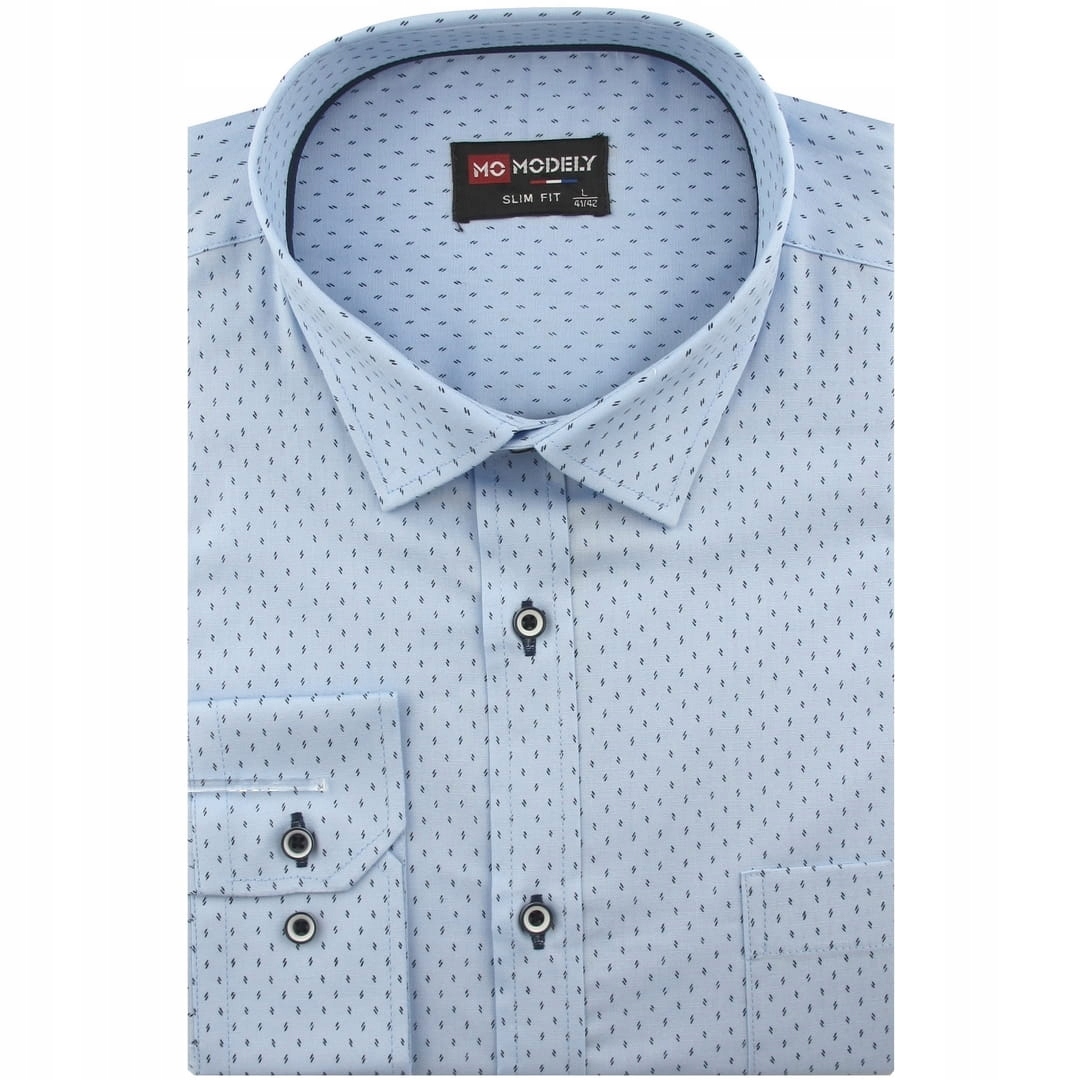 Koszula Męska Wizytowa do garnituru niebieska we wzorki Slim J126