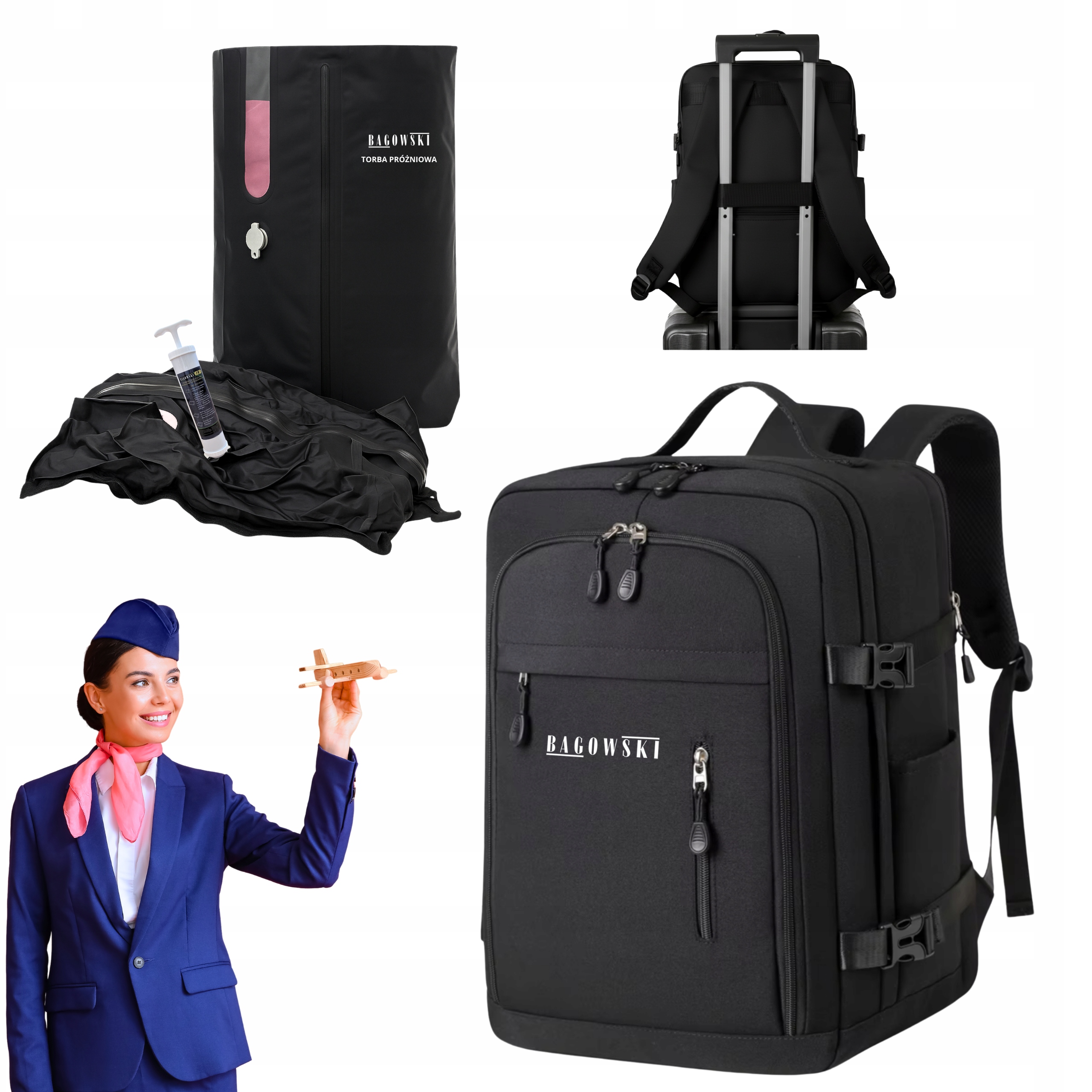 Plecak Próżniowy podróżny bagaż podręczny 40x30x20 Ryanair WizzAir Bagowski