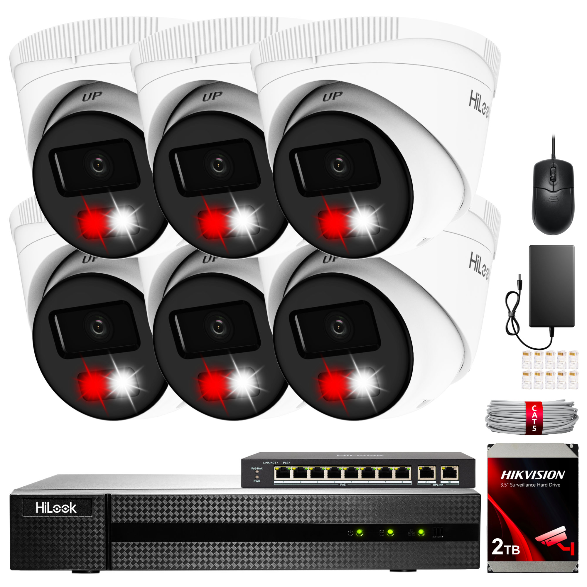 Zestaw Monitoringu 6 Kamer 6MPX Hybrid Light Akcesoria Hilook By Hikvision