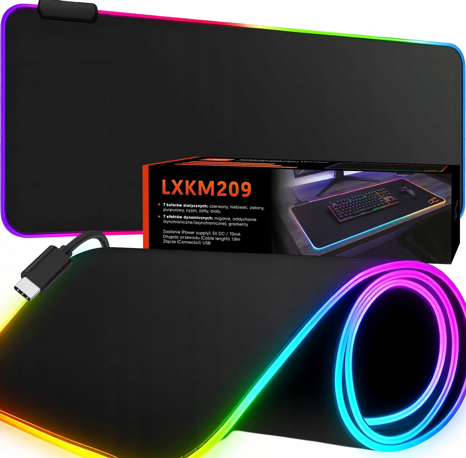 DUŻA GAMINGOWA PODKŁADKA POD MYSZKĘ RGB XXL PODŚWIETLANA LED MATA NA BIURKO