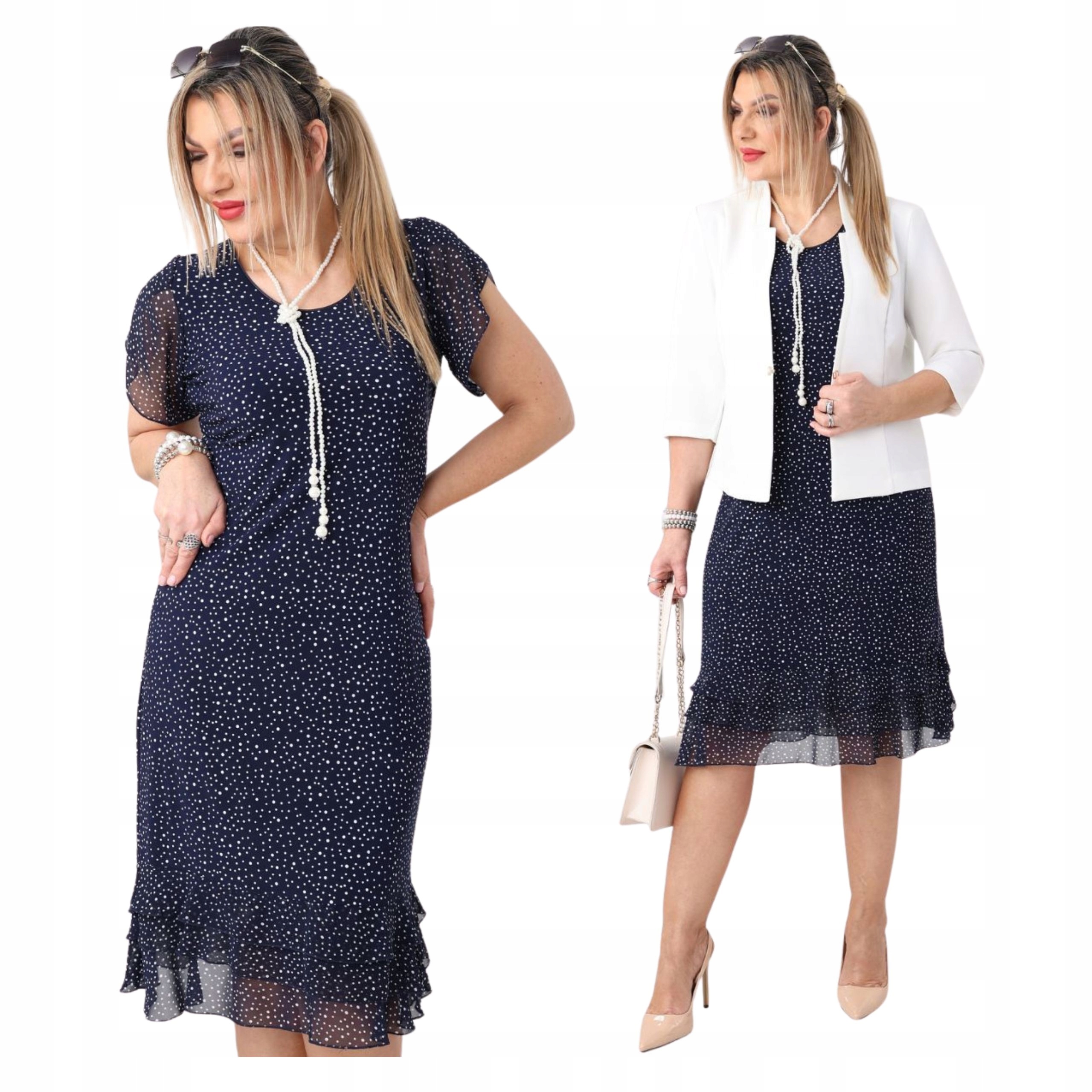 Wizytowa Sukienka Z Falbanką Duże Rozmiary Polski Producent MIDI Zwiewna